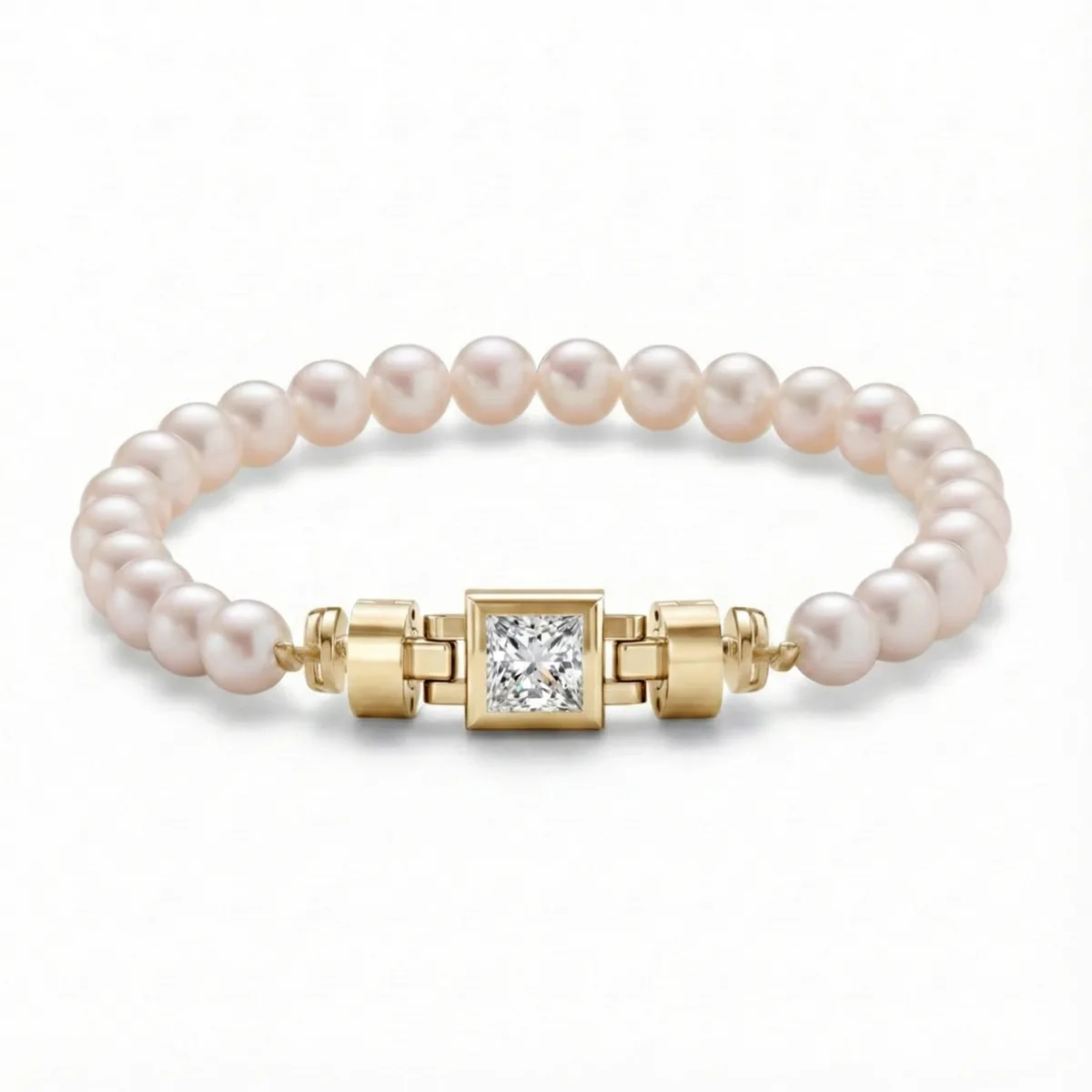 Jubilee 1 carat Princess Diamond with Natural 6mm Pearls in 18 carat Gold, view 3 – Viktor Alexander