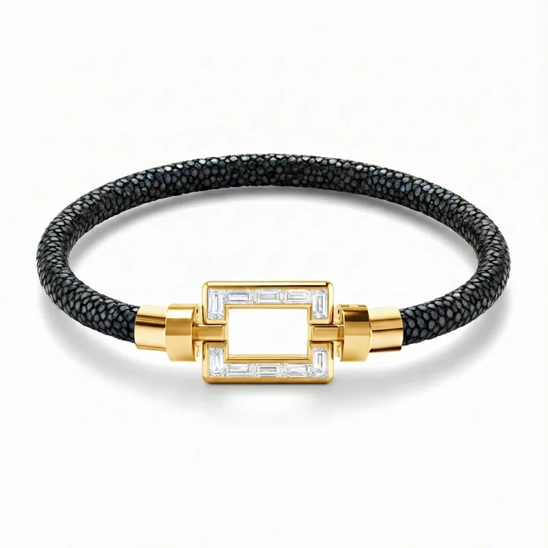 Magnum Opus XL 18-carat Gold Baguette Diamonds Galuchat Bracelet