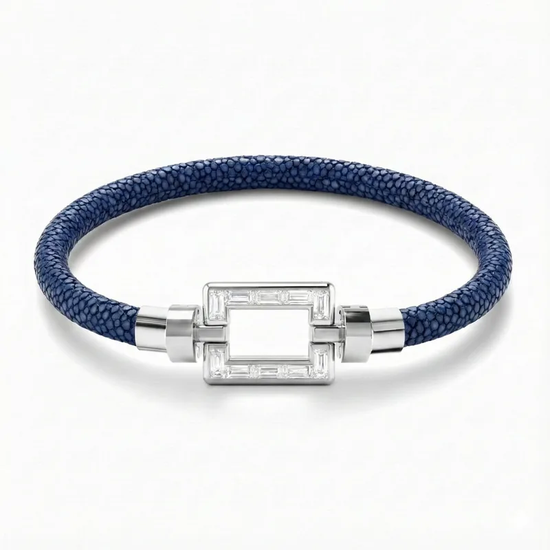 Magnum Opus XL Platinum Baguette Diamonds Galuchat Bracelet