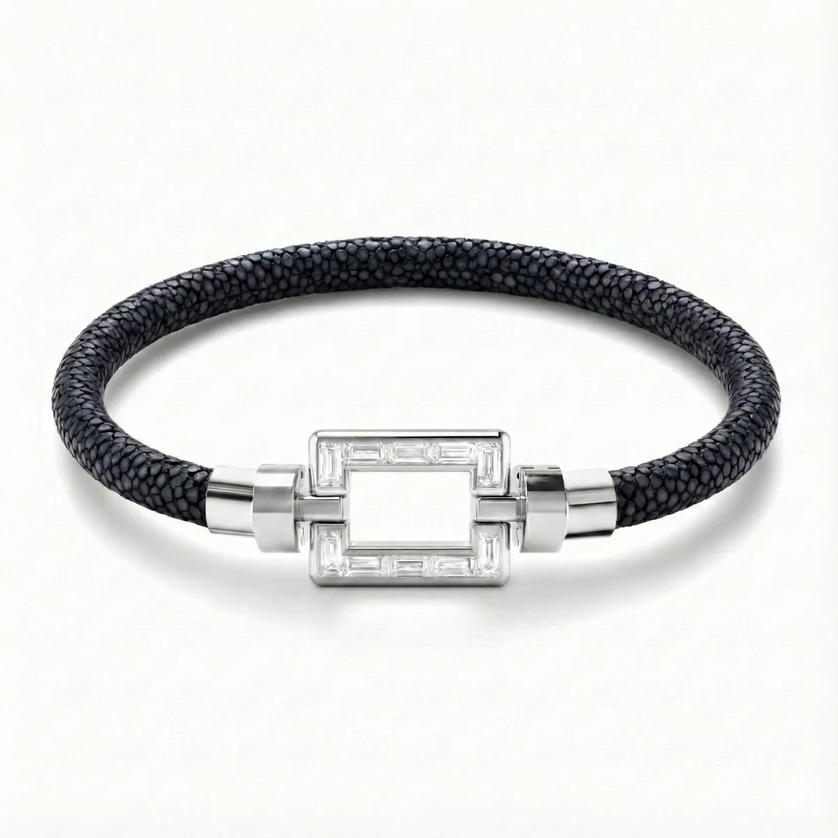 Magnum Opus XL Platinum Baguette Diamonds Galuchat Bracelet, view 5 – Viktor Alexander