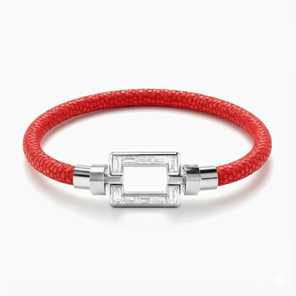 Magnum Opus XL Platinum Baguette Diamonds Galuchat Bracelet, view 6 – Viktor Alexander