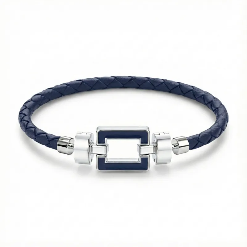 OPUS Metier D’art 925 Blue Enamel with Weaved Calf Bracelet