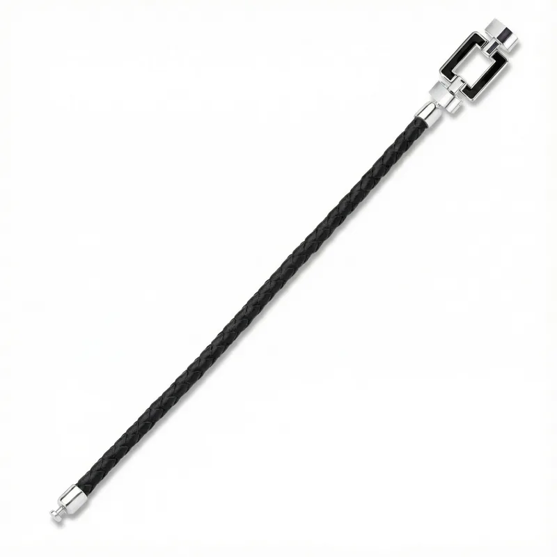 OPUS Metier D’art 925 Black Enamel with Weaved Calf Bracelet