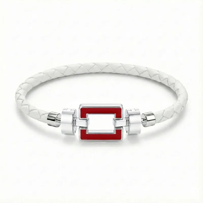 OPUS Metier D’art 925 Red Enamel with Weaved Calf Bracelet