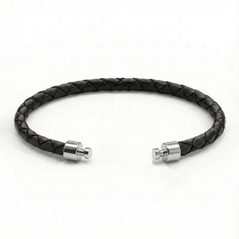 Regalia 4mm Black Calf Leather Strap 925 Silver Link