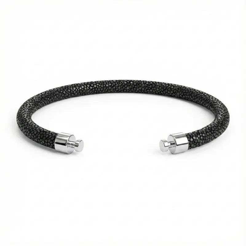 Regalia 4mm Black Stingray Leather Strap 925 Silver Link
