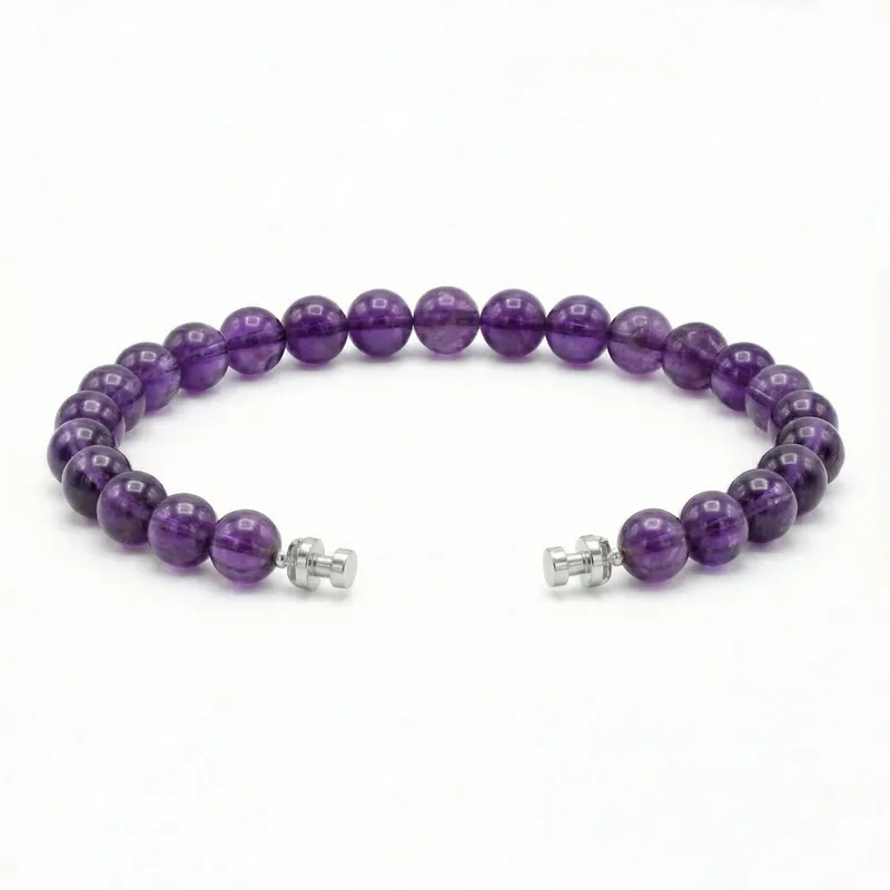 Regalia 6mm Amethyst Bead Bracelet 925 Silver Link