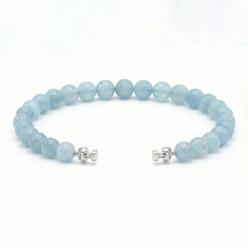 Regalia 6mm Aquamarine Bead Bracelet 925 Silver Link