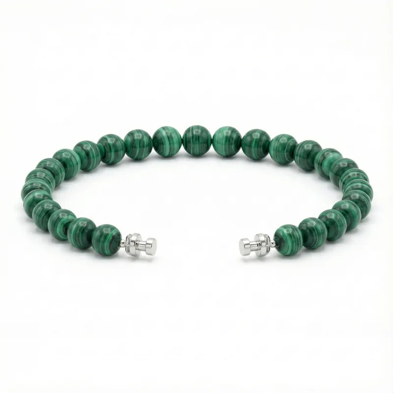 Regalia 6mm Malachite Bead Bracelet 925 Silver Link