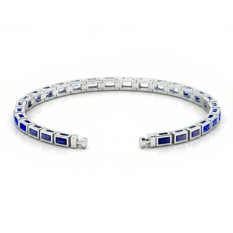 Regalia Platinum PT950 Baguette Gradient Blue Sapphires & Diamonds Eternity Bracelet