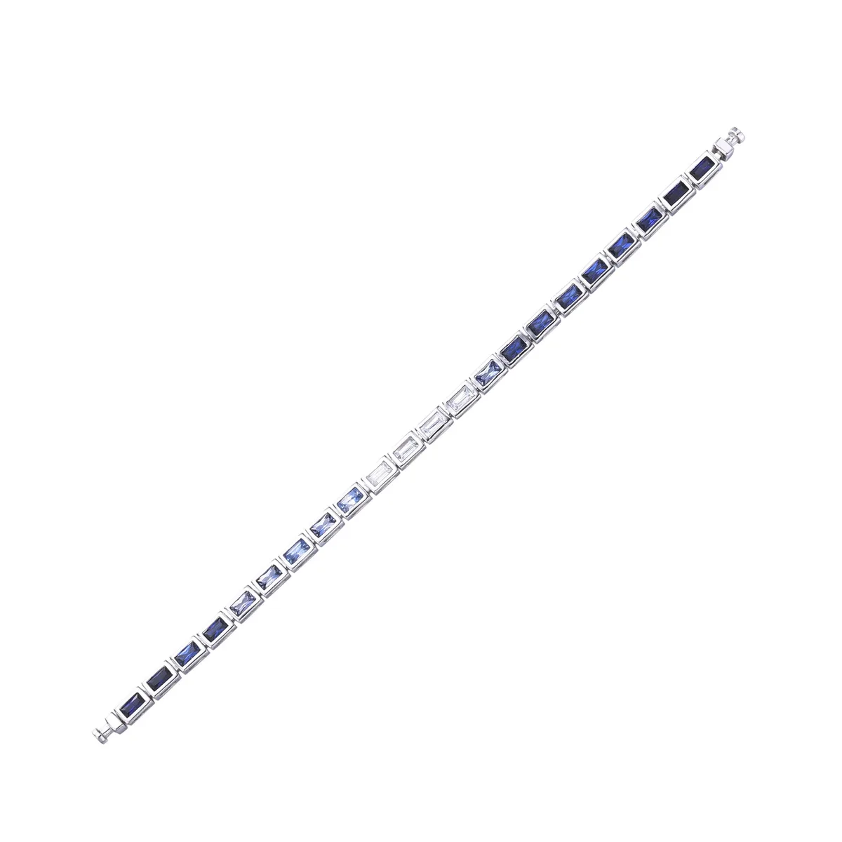 Regalia Platinum PT950 Baguette Gradient Blue Sapphires & Diamonds Eternity Bracelet, view 2 – Viktor Alexander
