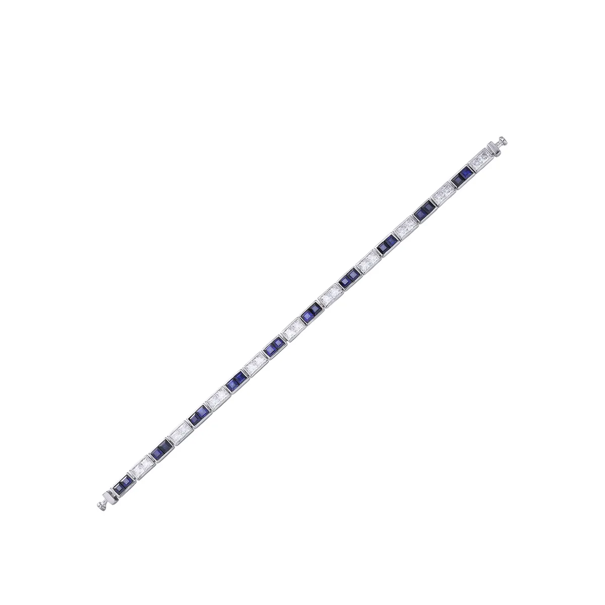 Regalia Platinum PT950 Square Blue Sapphire & Diamond Eternity Bracelet, view 2 – Viktor Alexander