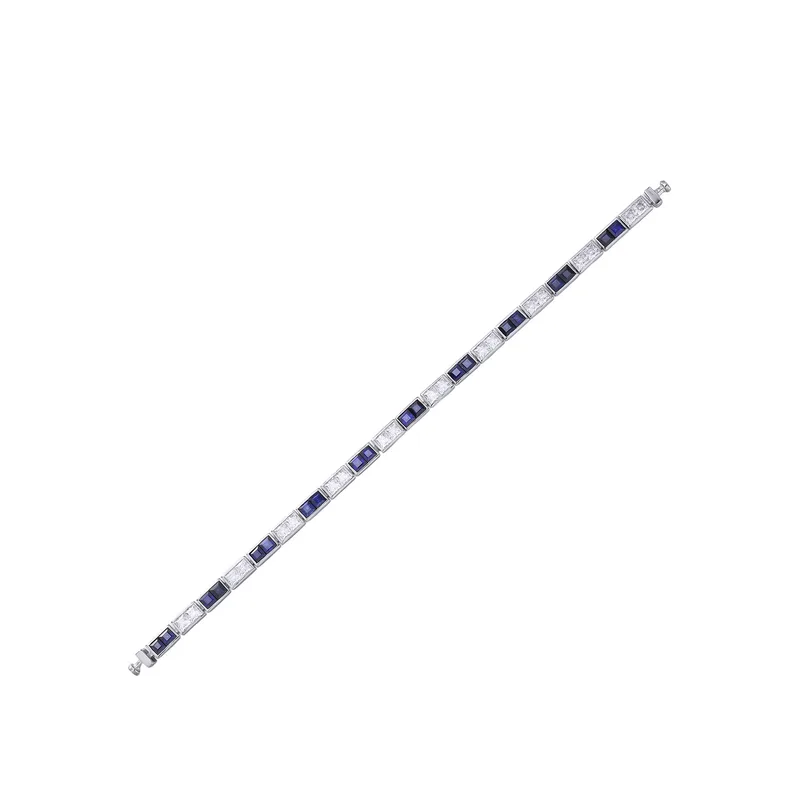 Regalia Platinum PT950 Square Blue Sapphire & Diamond Eternity Bracelet