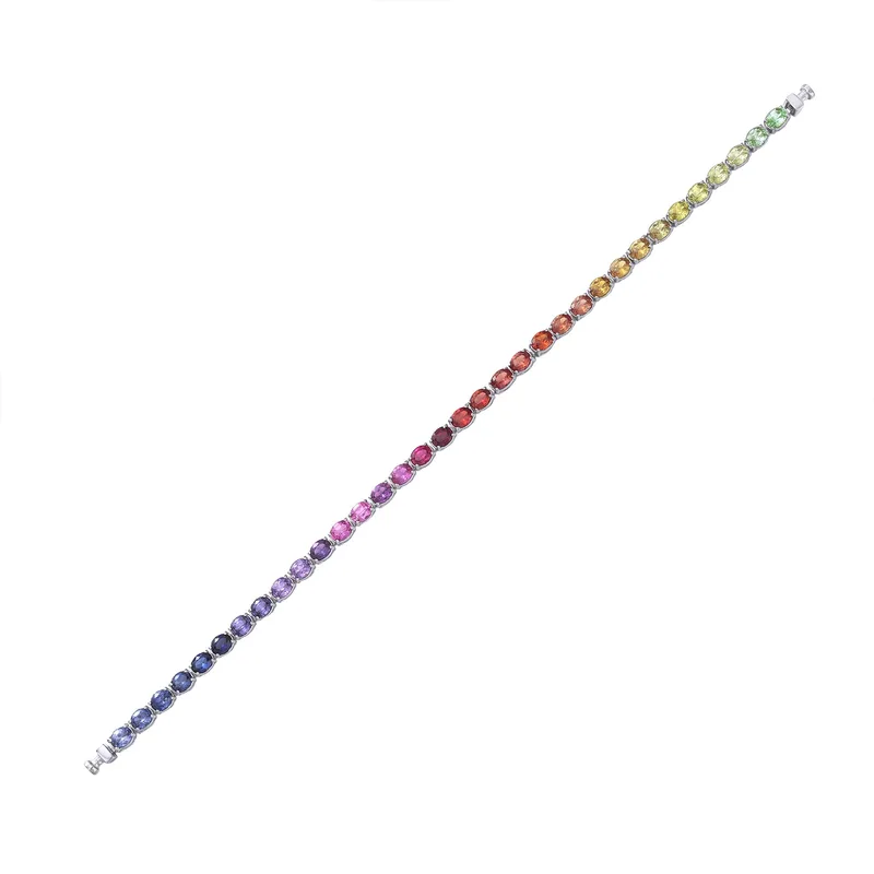 Regalia Platinum PT950 Oval Rainbow Sapphire Eternity Bracelet