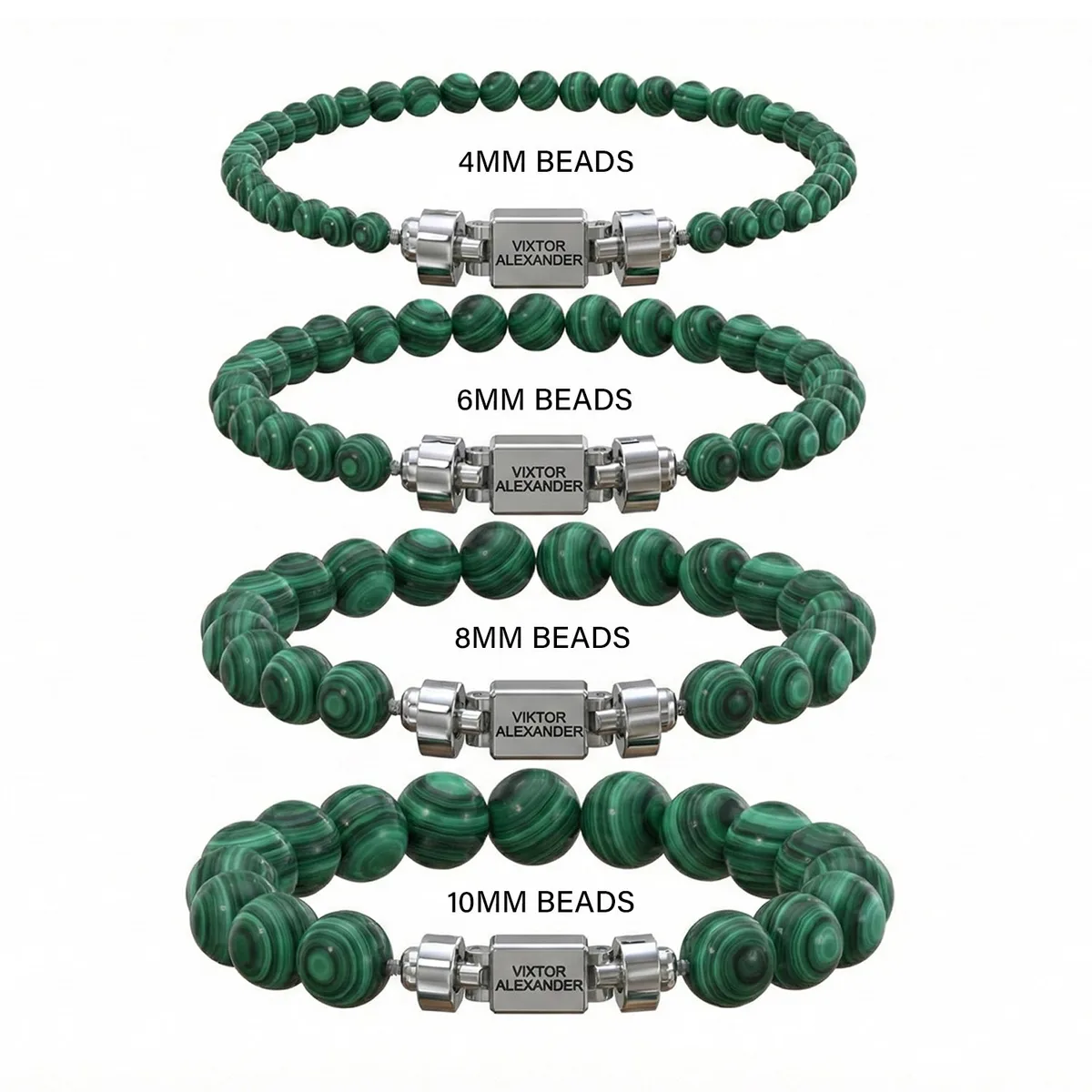 Regalia S 925 Silver with 3 Sizes of Malachite Oroboro Bracelet, view 3 – Viktor Alexander