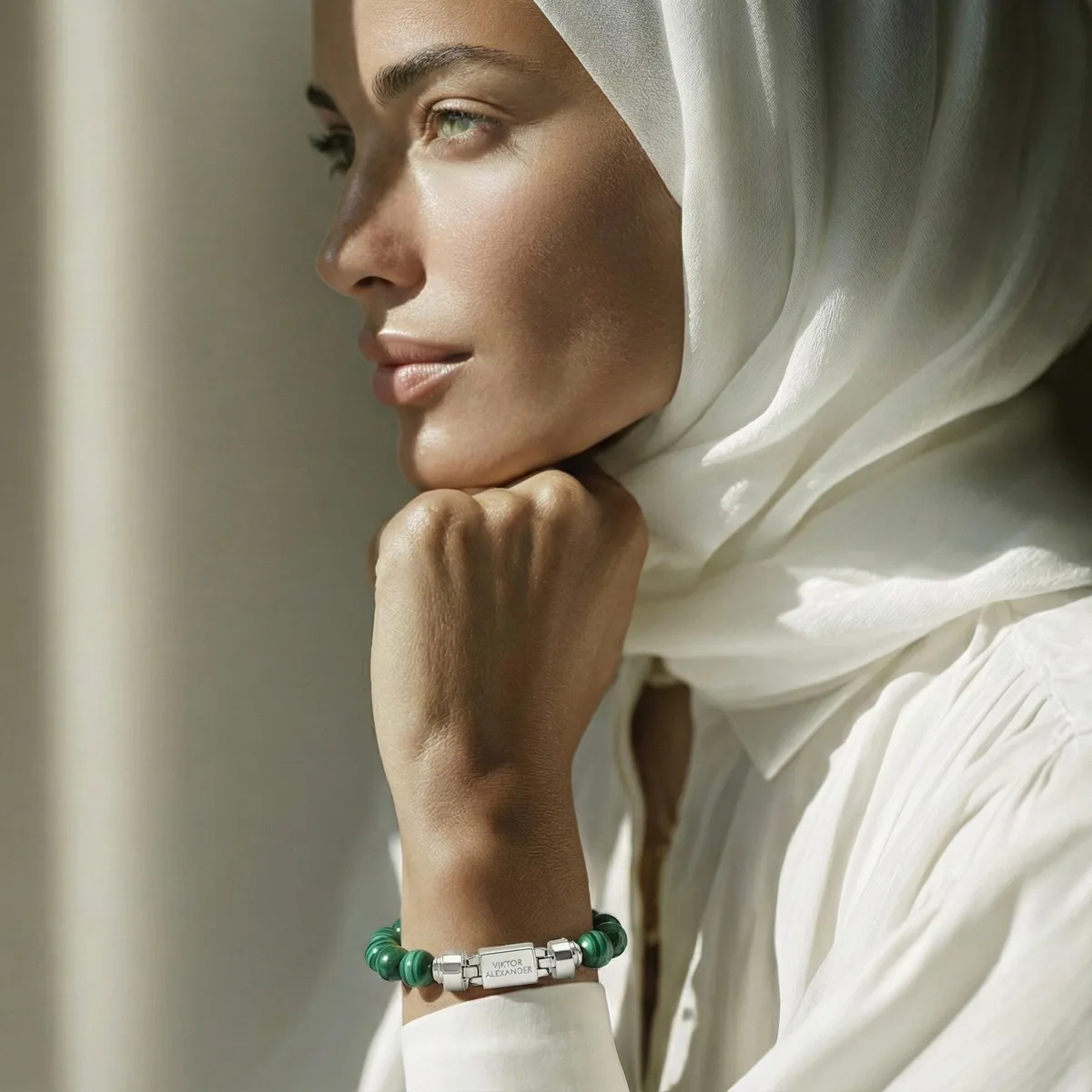 Regalia S 925 Silver with 3 Sizes of Malachite Oroboro Bracelet, view 4 – Viktor Alexander