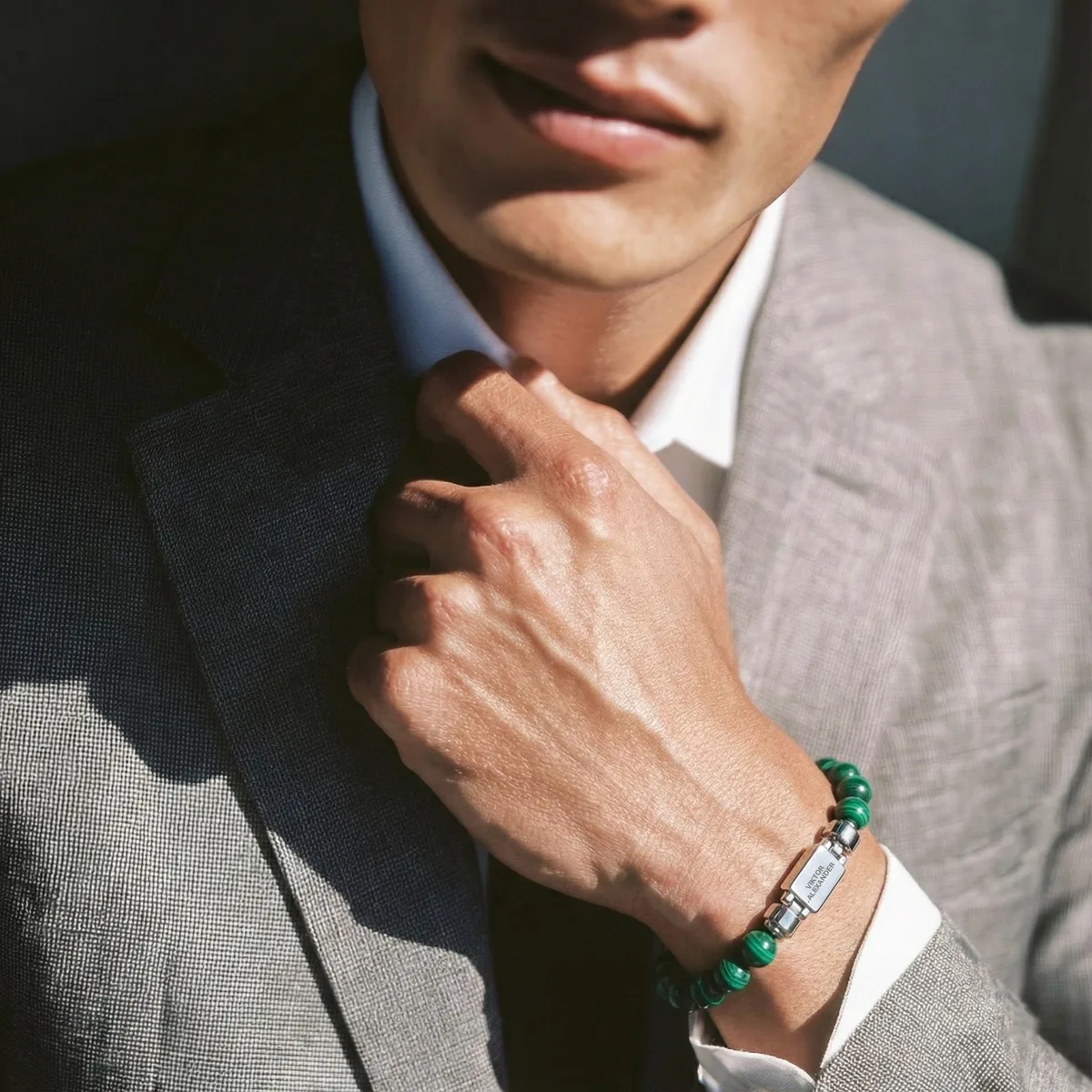 Regalia S 925 Silver with 3 Sizes of Malachite Oroboro Bracelet, view 5 – Viktor Alexander