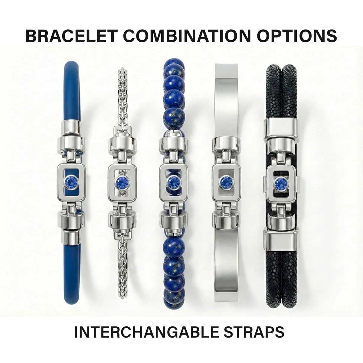 Blue Sapphire 925 Silver with Weaved Calf Leather XOXO Bracelet, view 6 – Viktor Alexander