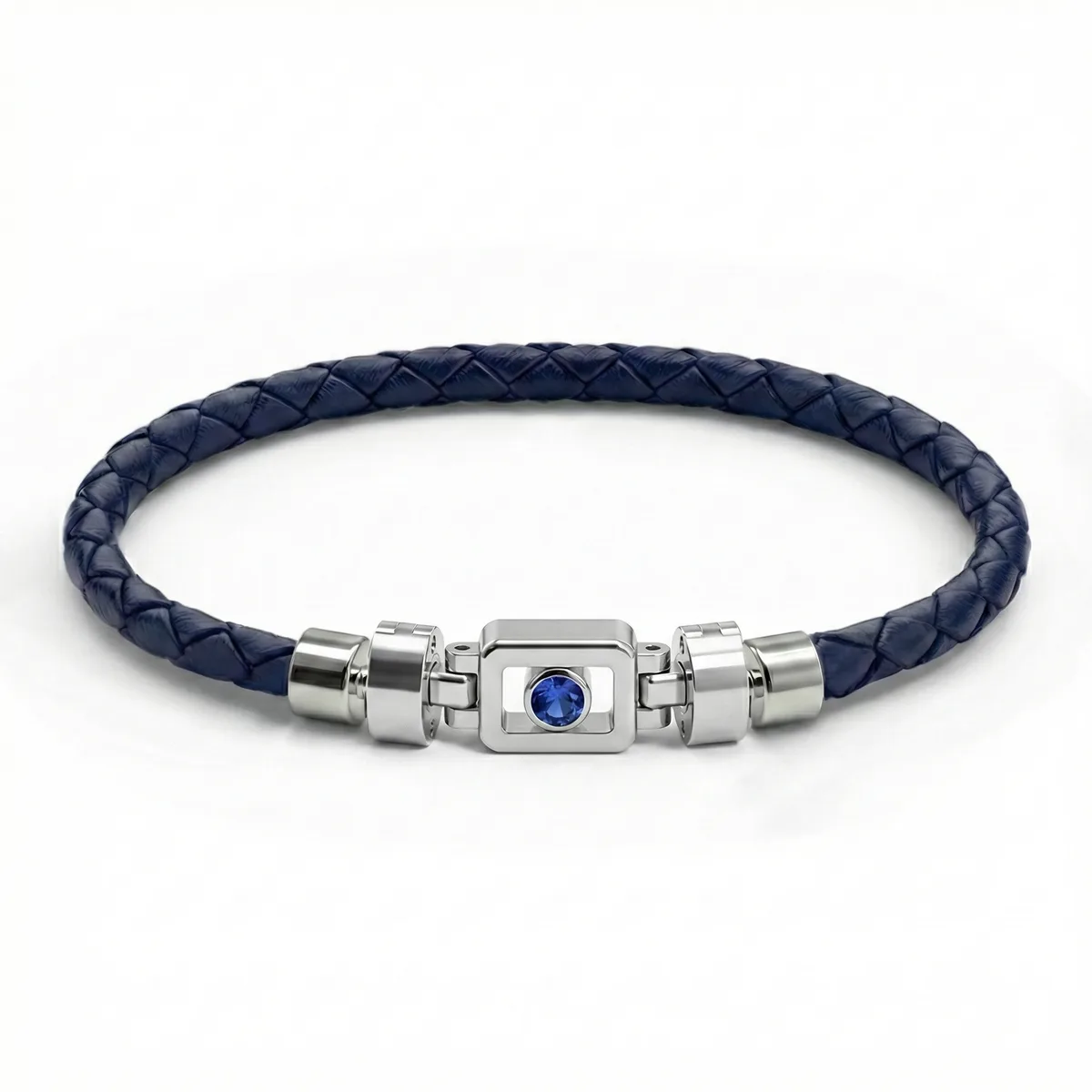 Blue Sapphire 925 Silver with Weaved Calf Leather XOXO Bracelet – Viktor Alexander