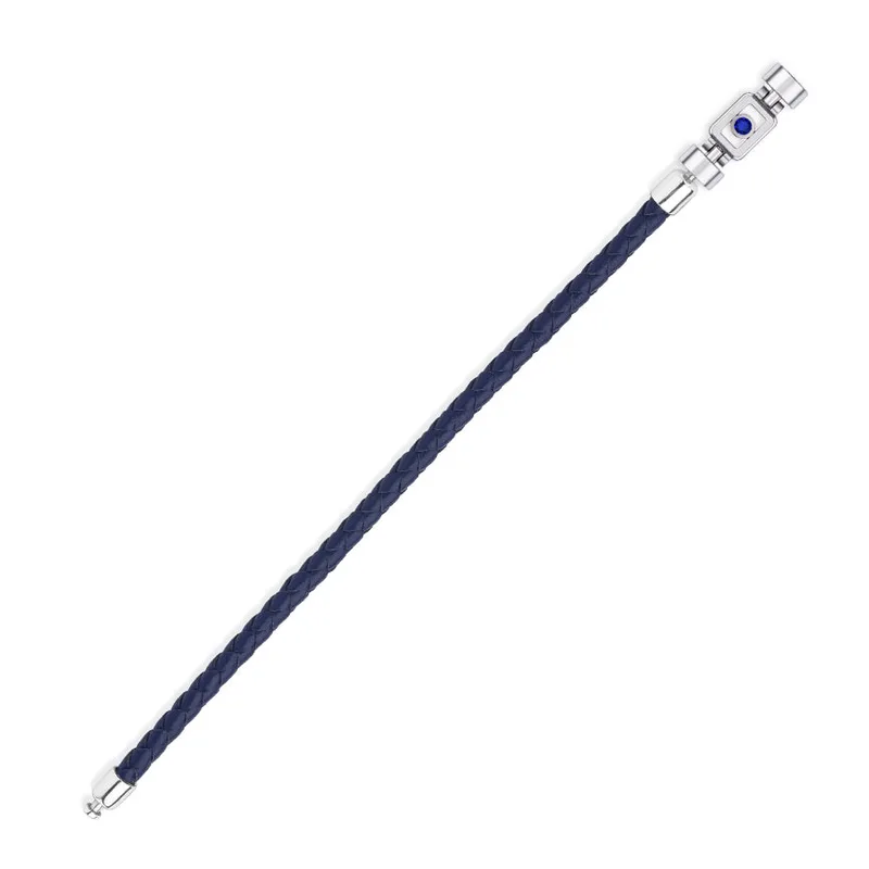 Blue Sapphire 925 Silver with Weaved Calf Leather XOXO Bracelet