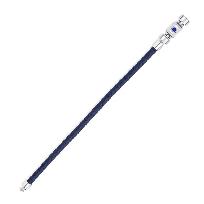 Blue Sapphire 925 Silver with Weaved Calf Leather XOXO Bracelet, view 2 – Viktor Alexander
