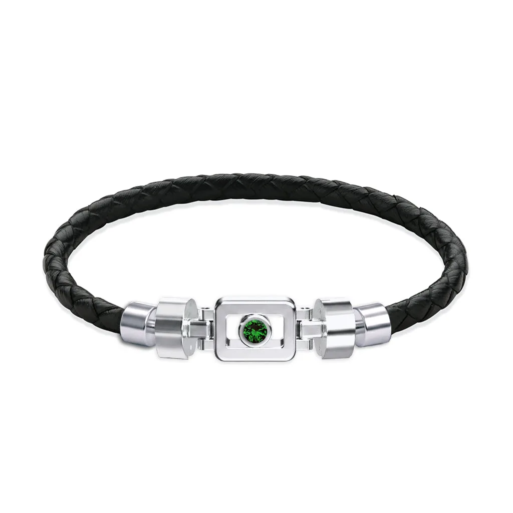 Blue Sapphire 925 Silver with Weaved Calf Leather XOXO Bracelet, view 4 – Viktor Alexander