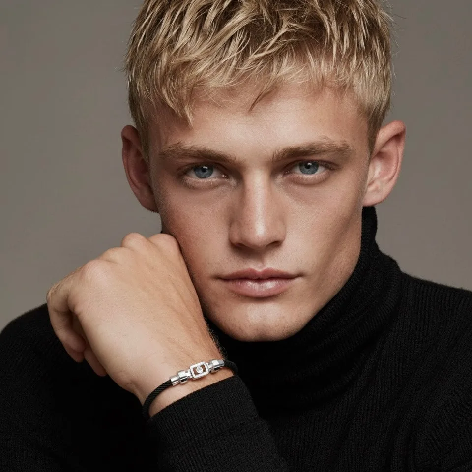 Diamond 925 Silver with Nylon XOXO Bracelet, view 4 – Viktor Alexander