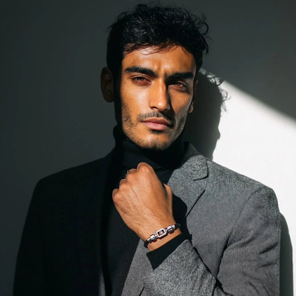 Diamond 925 Silver with Nylon XOXO Bracelet, view 6 – Viktor Alexander