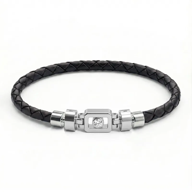 Diamond 925 Silver with Weaved Calf Leather XOXO Bracelet