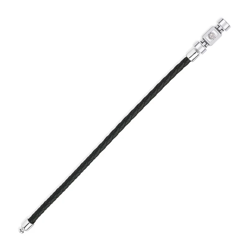 Diamond 925 Silver with Weaved Calf Leather XOXO Bracelet
