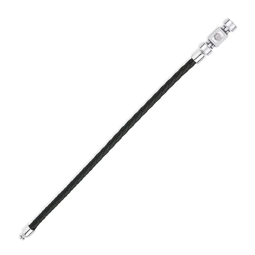 Diamond 925 Silver with Weaved Calf Leather XOXO Bracelet, view 2 – Viktor Alexander