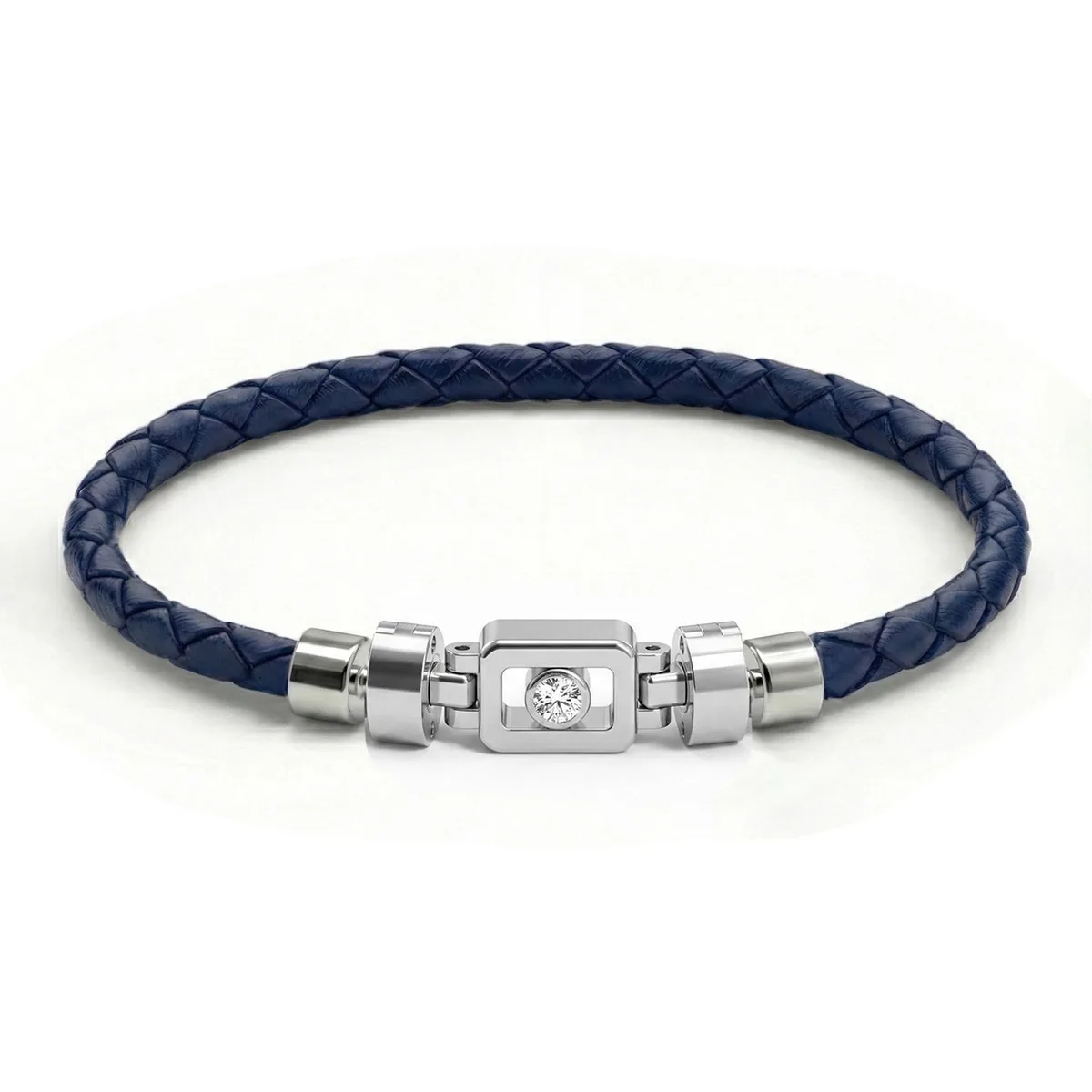 Diamond 925 Silver with Weaved Calf Leather XOXO Bracelet, view 8 – Viktor Alexander