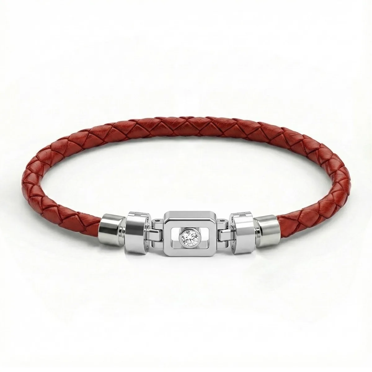Diamond 925 Silver with Weaved Calf Leather XOXO Bracelet, view 9 – Viktor Alexander