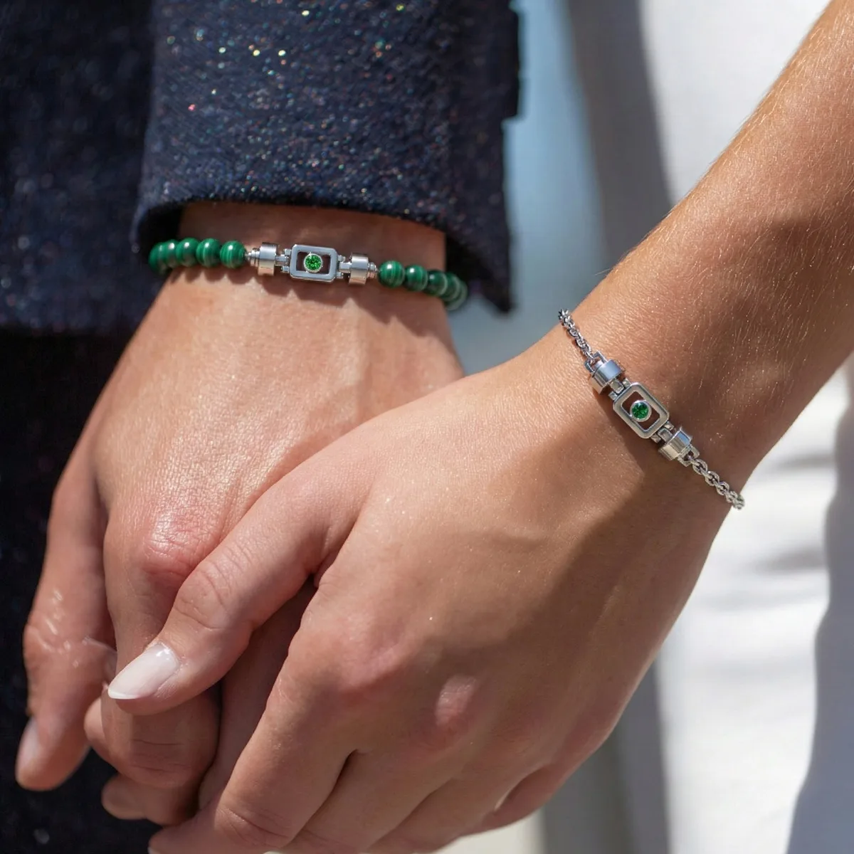 Tsavorite 925 Silver with Silver Link XOXO Bracelet, view 3 – Viktor Alexander