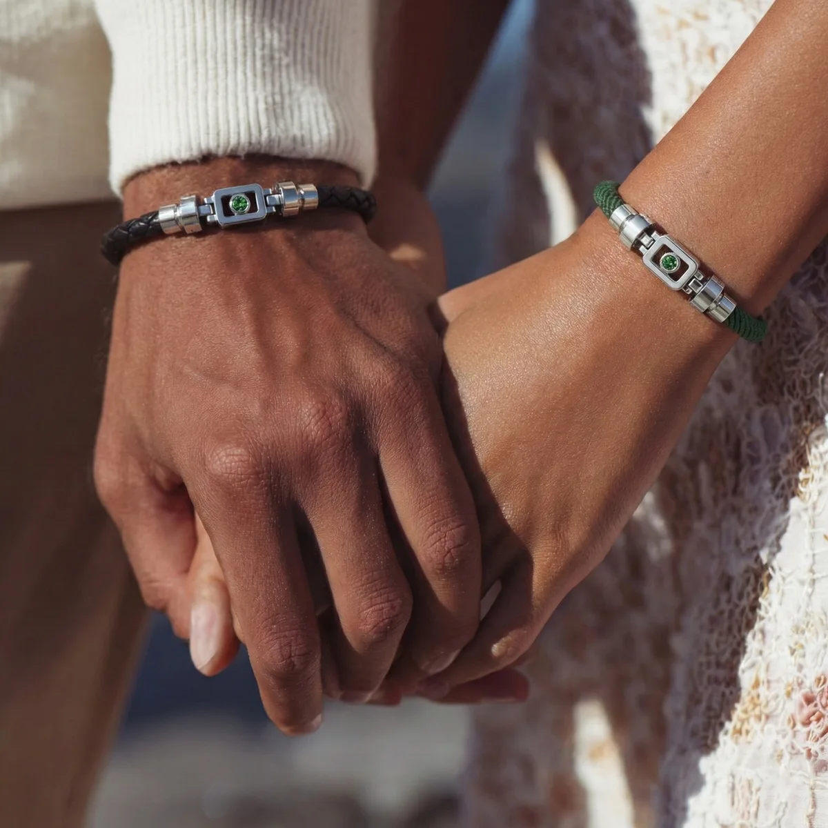Tsavorite 925 Silver with Nylon XOXO Bracelet, view 3 – Viktor Alexander