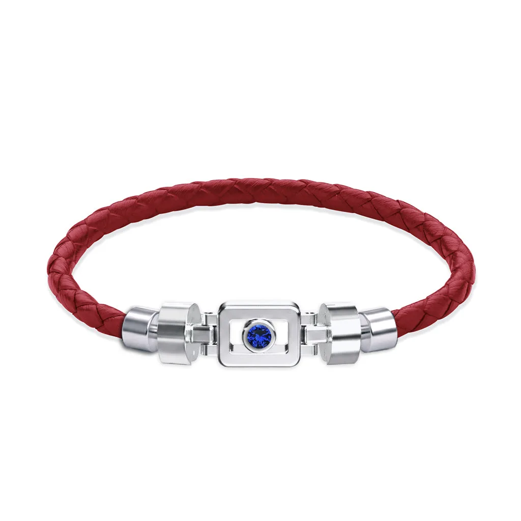 Blue Sapphire 925 Silver with Weaved Calf Leather XOXO Bracelet, view 5 – Viktor Alexander