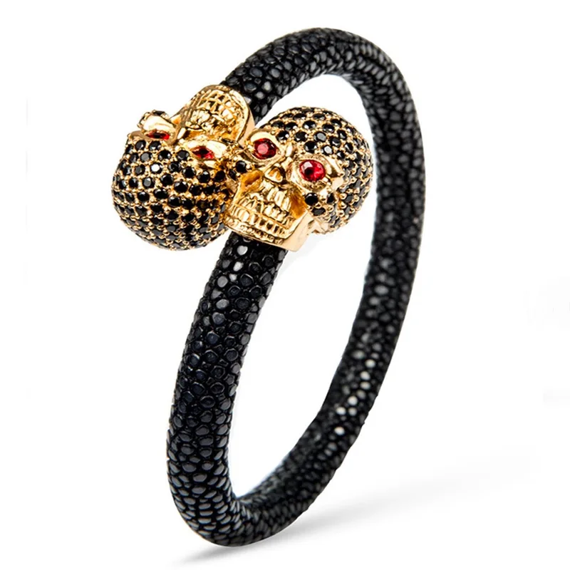 Skull Pave 925 White Sapphire & Ruby Stingray Bracelet White Gold
