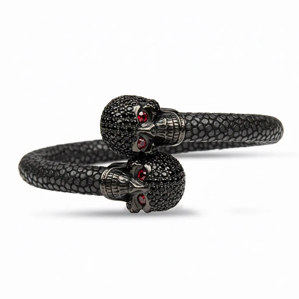 Skull Pave 925 White Sapphire & Ruby Stingray Bracelet, view 11 – Viktor Alexander