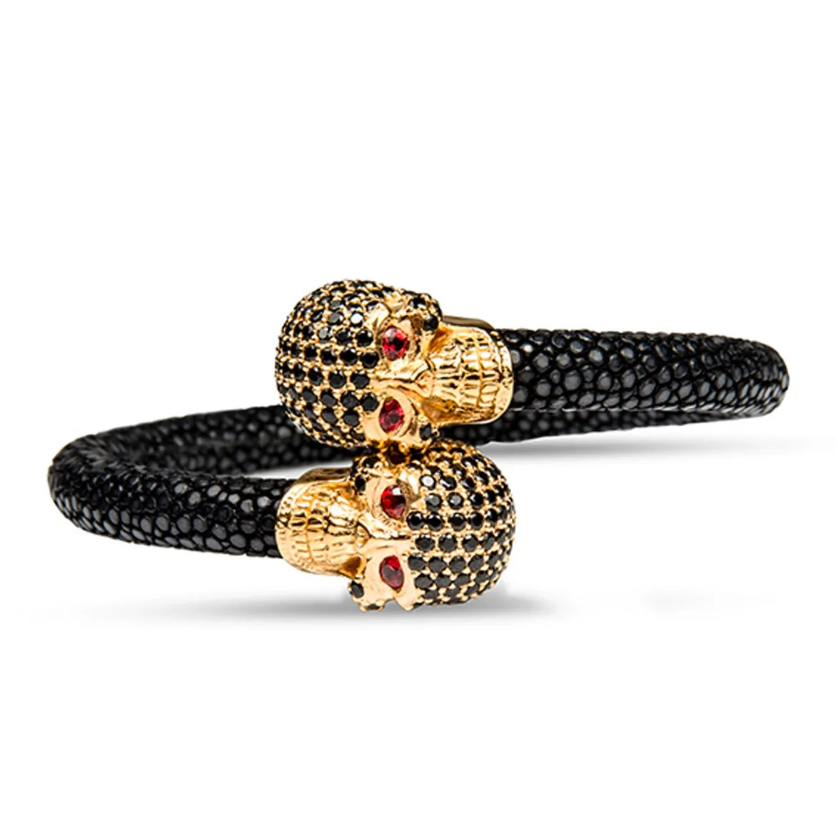 Skull Pave 925 White Sapphire & Ruby Stingray Bracelet, view 2 – Viktor Alexander