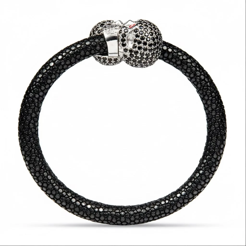 Skull Pave 925 White Sapphire & Ruby Stingray Bracelet, view 7 – Viktor Alexander