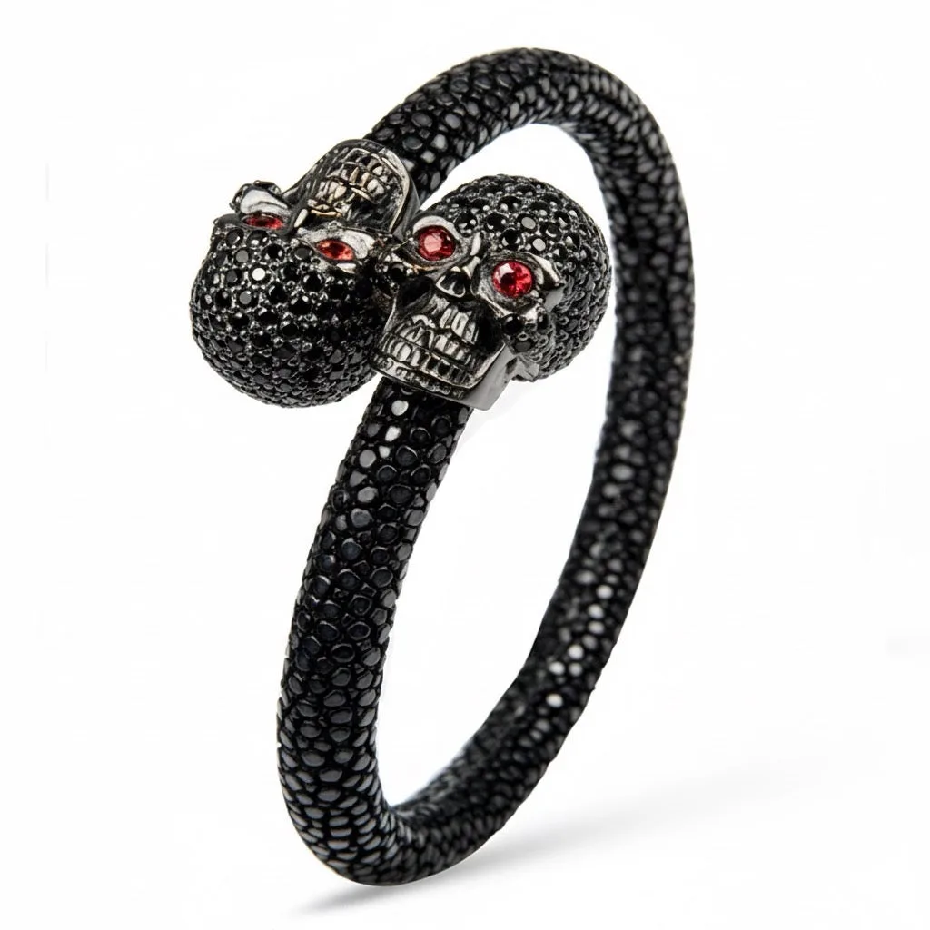 Skull Pave 925 White Sapphire & Ruby Stingray Bracelet, view 8 – Viktor Alexander