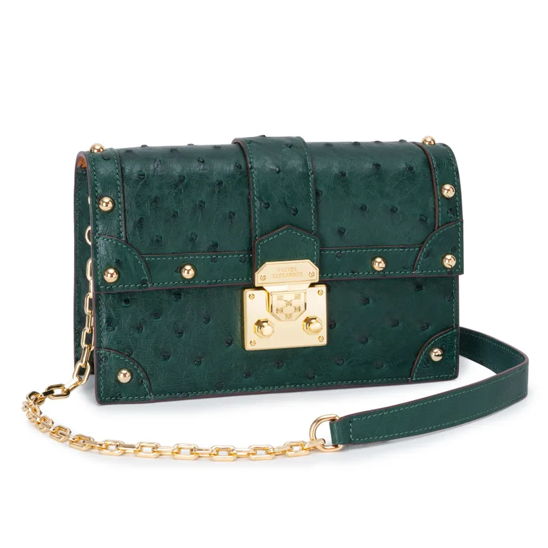 The Alexandria Bag - Ostrich in Green Emerald