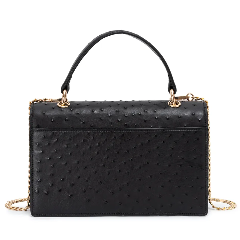 The Boston Bag - Ostrich in Black Noir