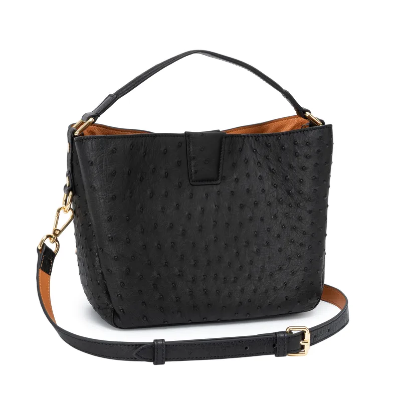 The Goldy Bag - Ostrich in Black Noir