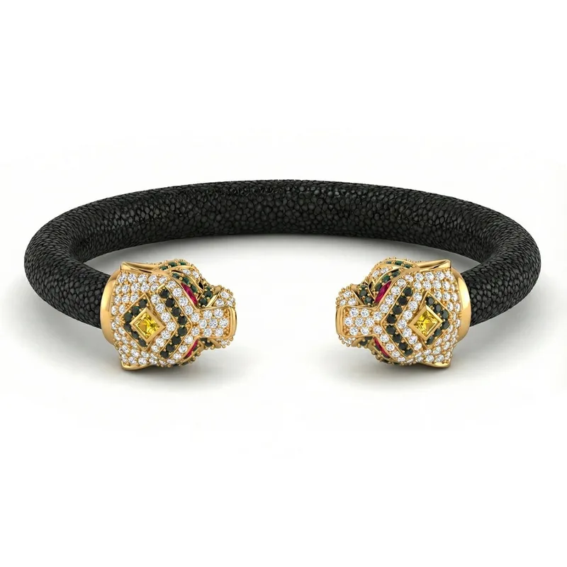 Tiger 925 White Sapphire Black Spinel & Ruby Stingray Bracelet