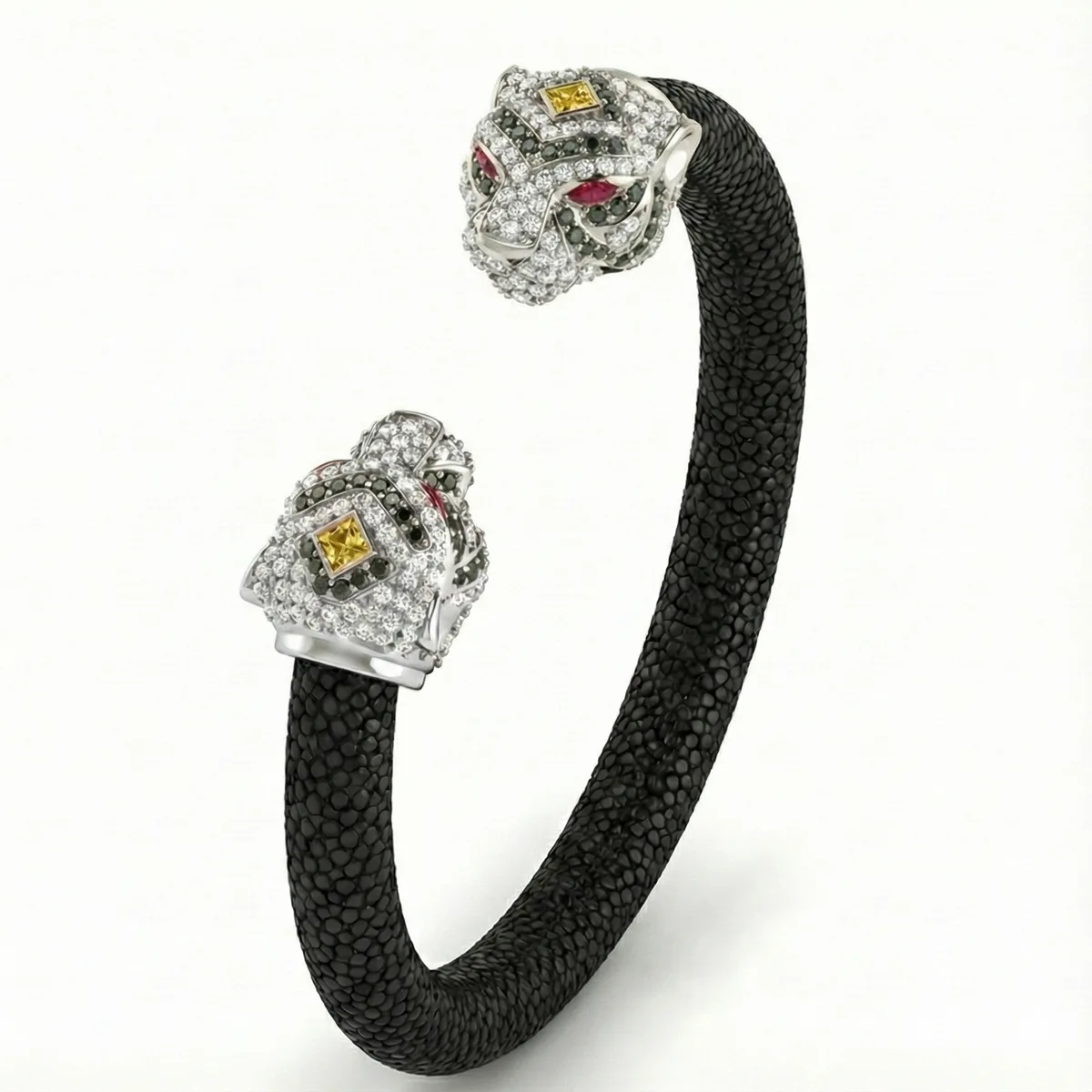 Tiger 925 White Sapphire Black Spinel & Ruby Stingray Bracelet, view 4 – Viktor Alexander