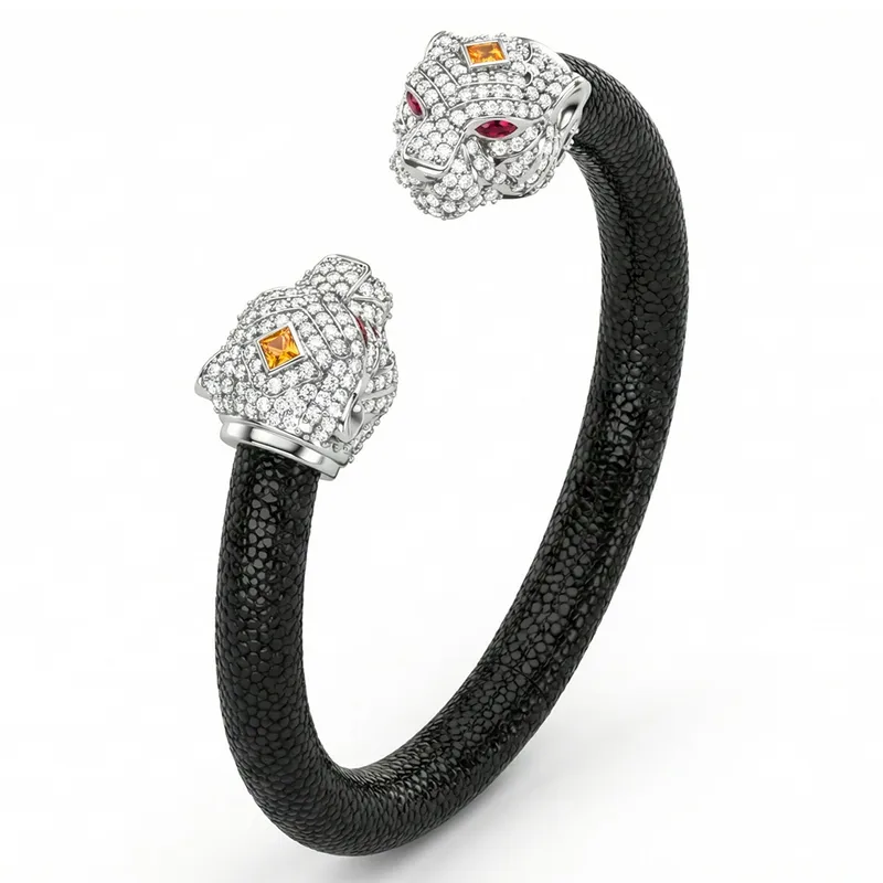 Tiger 925 White Sapphire & Ruby Stingray Bracelet White Gold