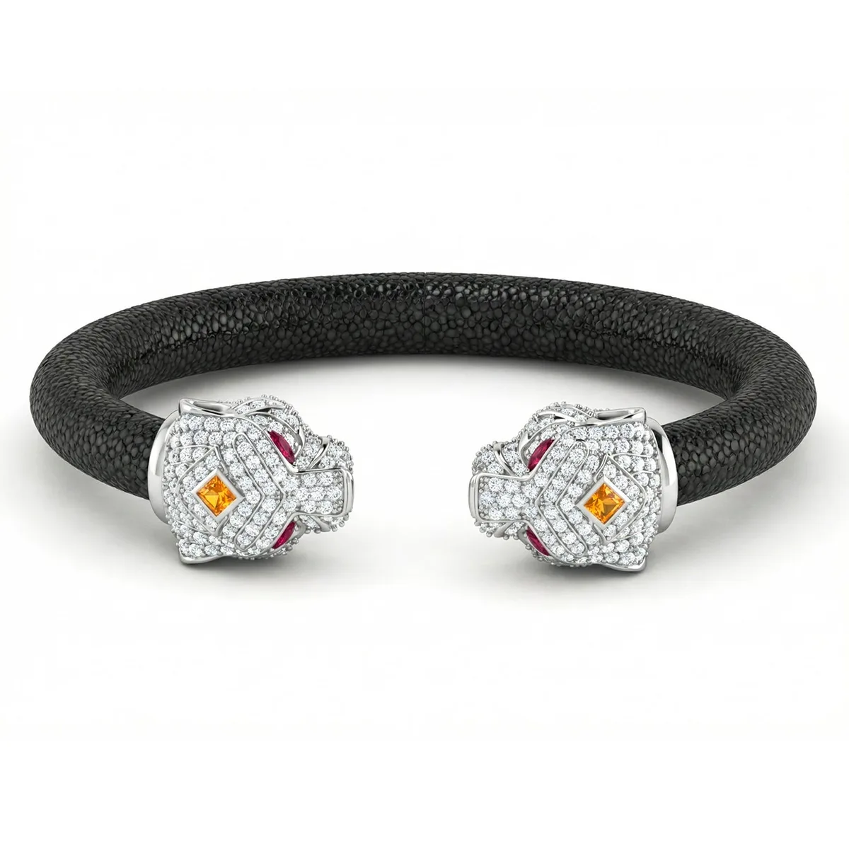 Tiger 925 White Sapphire & Ruby Stingray Bracelet, view 2 – Viktor Alexander