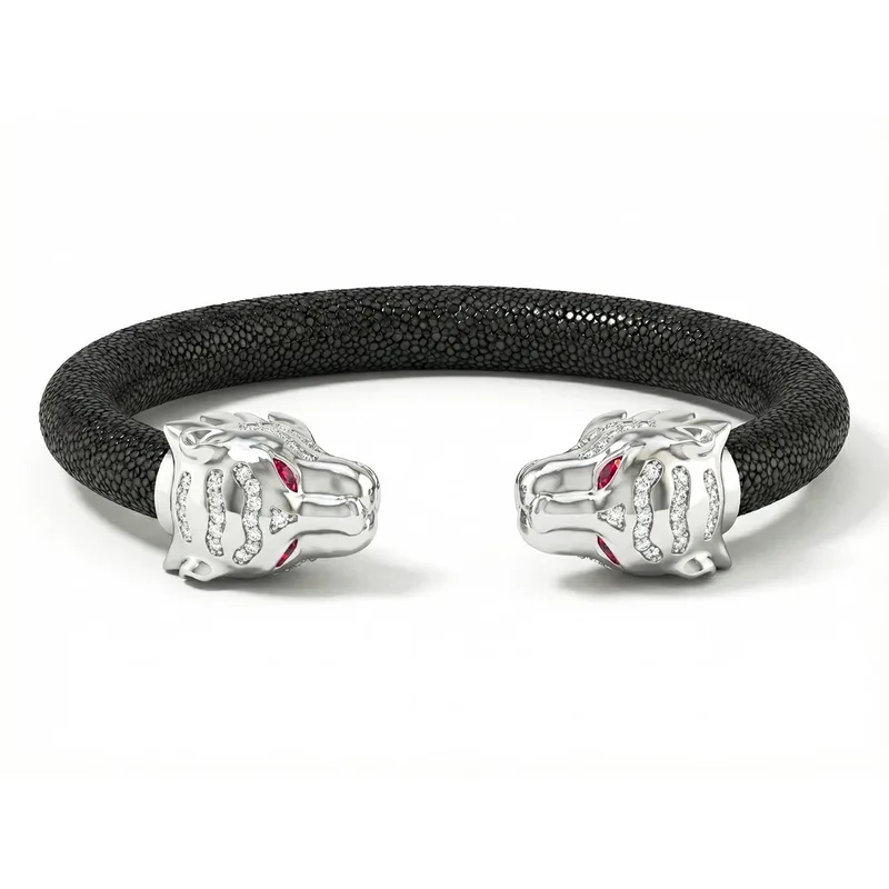 Tiger S 925 White Sapphire & Ruby Stingray Bracelet