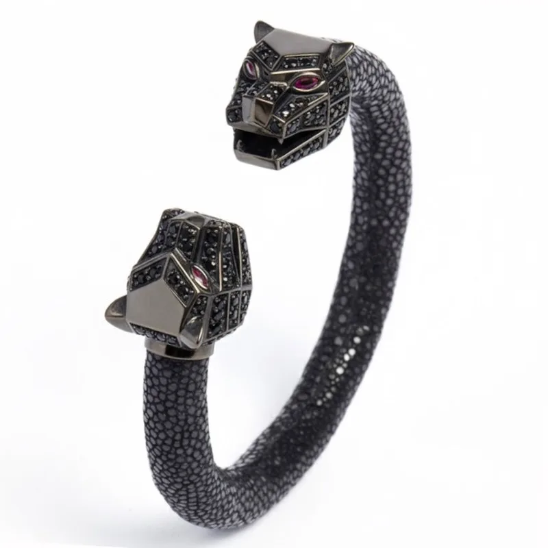 Tigris Geo 925 Black Spinel & Ruby Stingray Bracelet White Gold